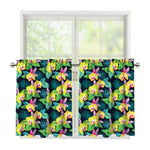 Yellow Orchid Pattern Print Tier Curtains