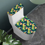 Yellow Orchid Pattern Print Toilet Lid And Tank Cover Set