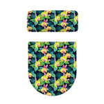 Yellow Orchid Pattern Print Toilet Lid And Tank Cover Set