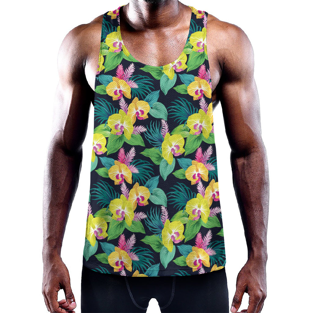 Yellow Orchid Pattern Print Training Tank Top