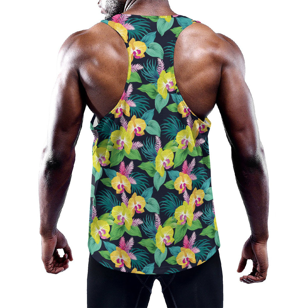 Yellow Orchid Pattern Print Training Tank Top