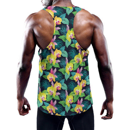 Yellow Orchid Pattern Print Training Tank Top