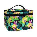Yellow Orchid Pattern Print Travel Makeup Bag