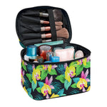Yellow Orchid Pattern Print Travel Makeup Bag