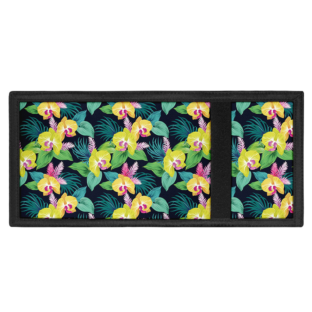Yellow Orchid Pattern Print Trifold Wallet
