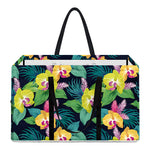 Yellow Orchid Pattern Print Utility Tote Bag