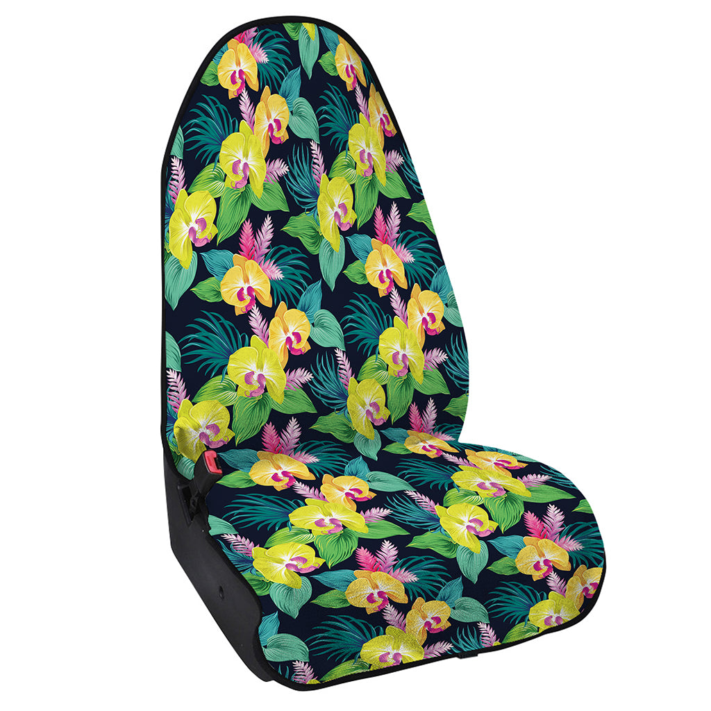 Yellow Orchid Pattern Print Waterproof Car Seat Cover