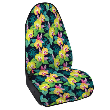 Yellow Orchid Pattern Print Waterproof Car Seat Cover