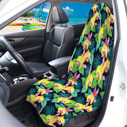 Yellow Orchid Pattern Print Waterproof Car Seat Cover