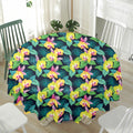 Yellow Orchid Pattern Print Waterproof Round Tablecloth