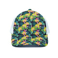 Yellow Orchid Pattern Print White Mesh Trucker Hat