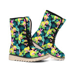 Yellow Orchid Pattern Print Winter Boots