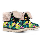 Yellow Orchid Pattern Print Winter Boots