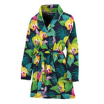 Yellow Orchid Pattern Print Women's Bathrobe