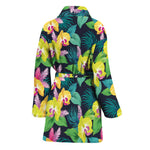 Yellow Orchid Pattern Print Women's Bathrobe