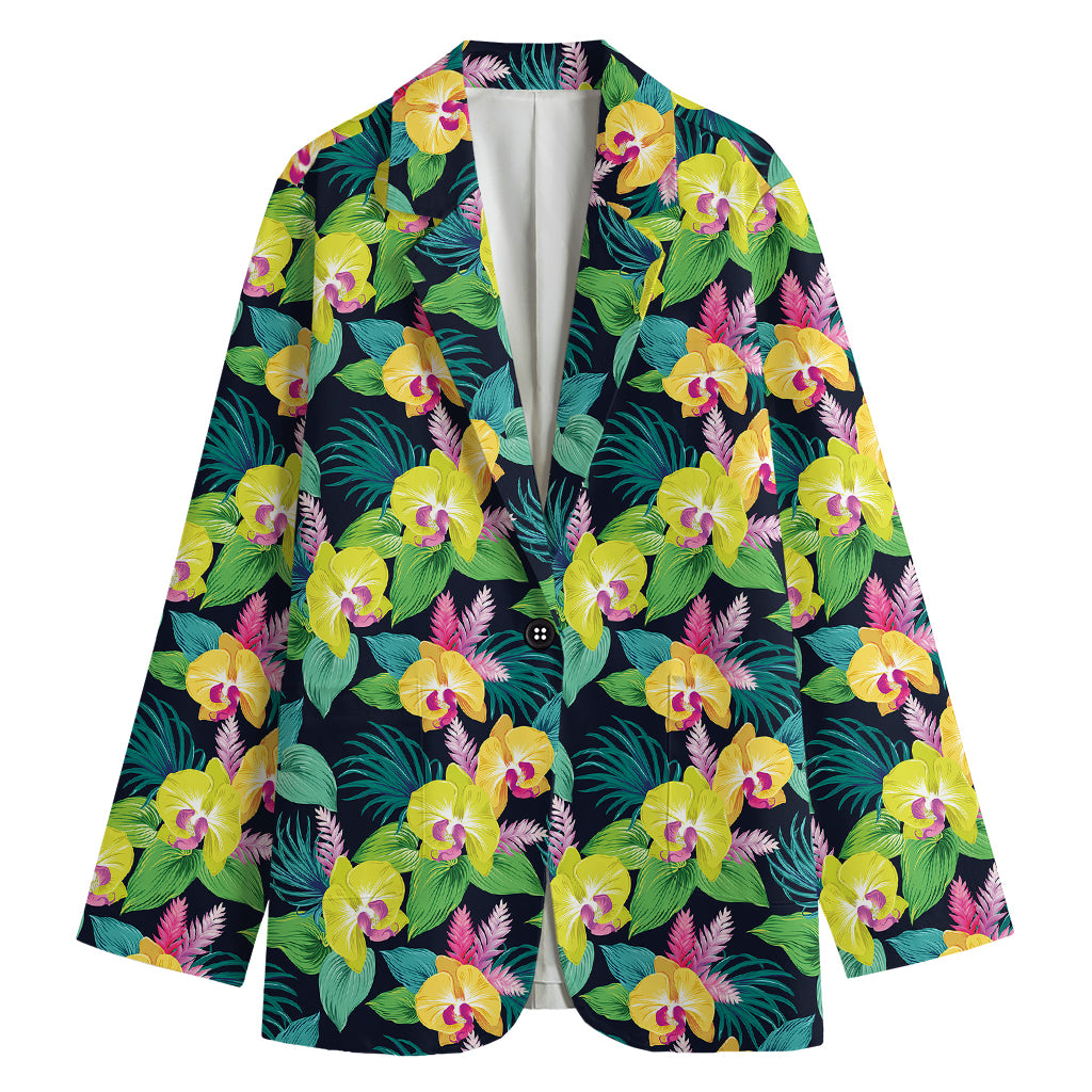 Yellow Orchid Pattern Print Women's Blazer