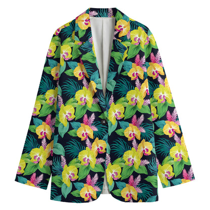 Yellow Orchid Pattern Print Women's Blazer