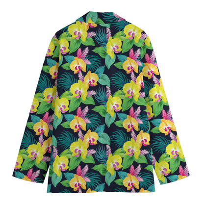 Yellow Orchid Pattern Print Women's Blazer