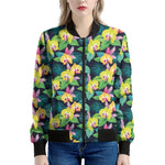 Yellow Orchid Pattern Print Women's Bomber Jacket