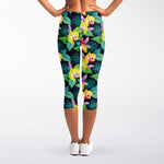 Yellow Orchid Pattern Print Women's Capri Leggings