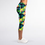 Yellow Orchid Pattern Print Women's Capri Leggings