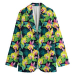 Yellow Orchid Pattern Print Women's Cotton Blazer