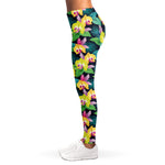Yellow Orchid Pattern Print Women's Leggings
