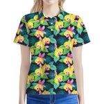 Yellow Orchid Pattern Print Women's Polo Shirt