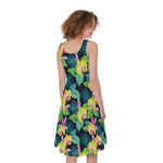 Yellow Orchid Pattern Print Women's Sleeveless Dress