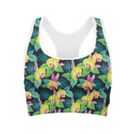 Yellow Orchid Pattern Print Women's Sports Bra