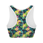 Yellow Orchid Pattern Print Women's Sports Bra