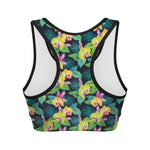 Yellow Orchid Pattern Print Women's Sports Bra