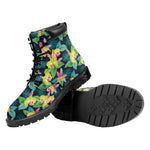 Yellow Orchid Pattern Print Work Boots