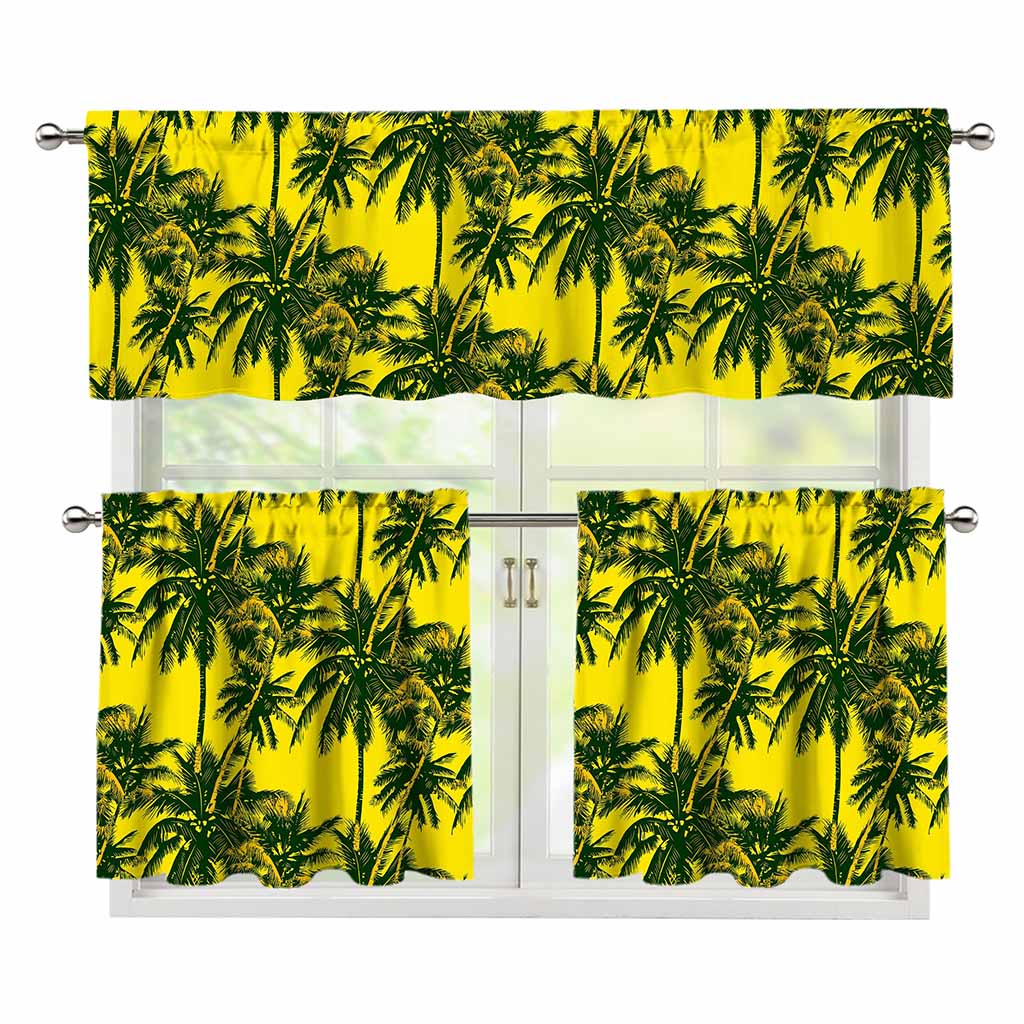 Yellow Palm Tree Pattern Print 3 Piece Kitchen Curtains