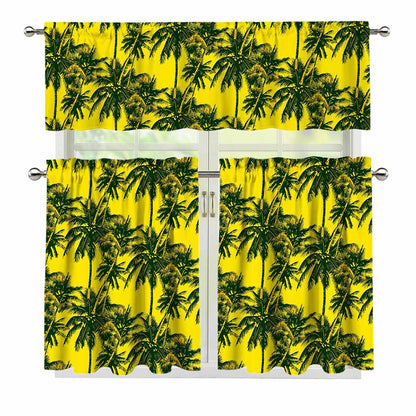 Yellow Palm Tree Pattern Print 3 Piece Kitchen Curtains