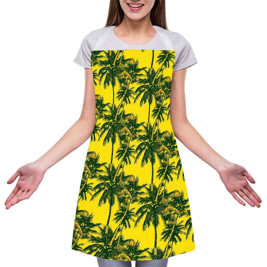 Yellow Palm Tree Pattern Print Adjustable Apron
