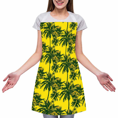 Yellow Palm Tree Pattern Print Adjustable Apron