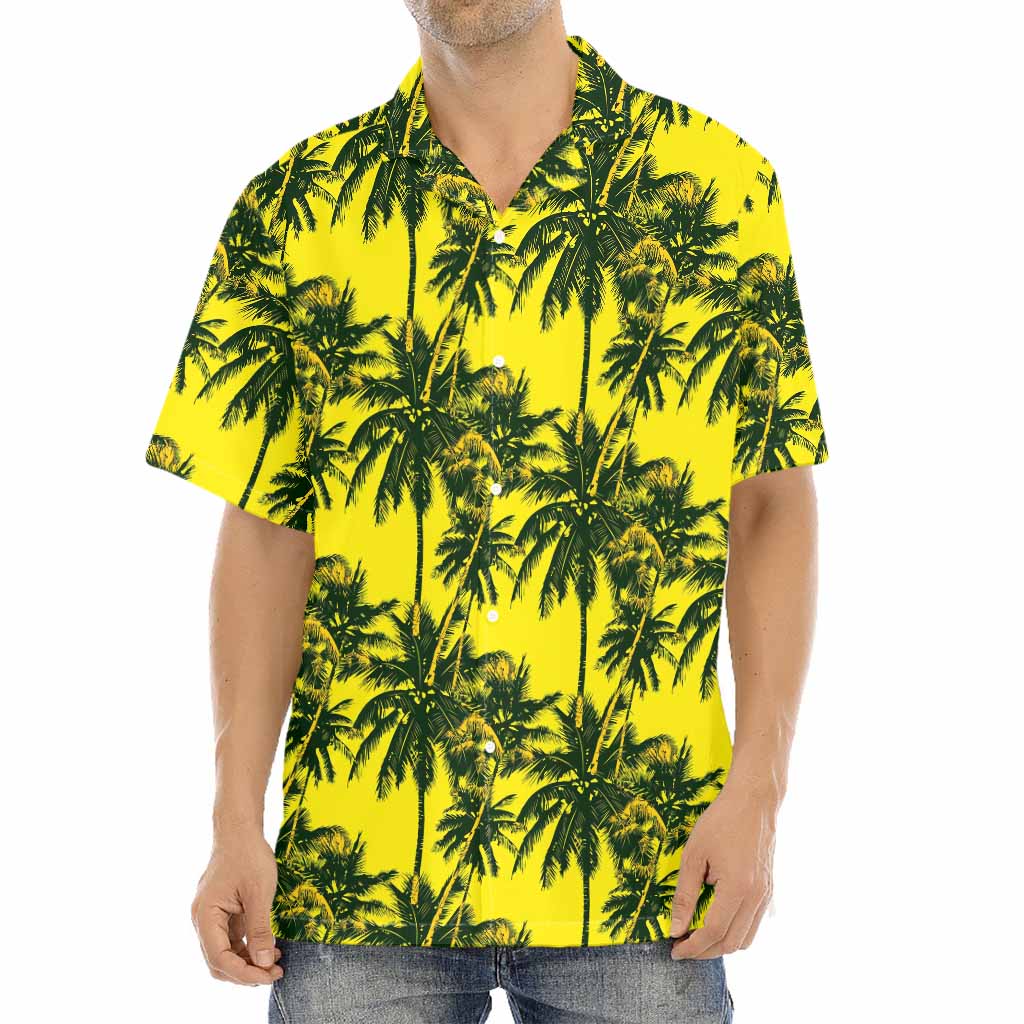 Yellow Palm Tree Pattern Print Aloha Shirt