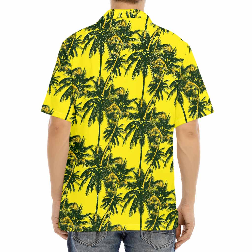 Yellow Palm Tree Pattern Print Aloha Shirt