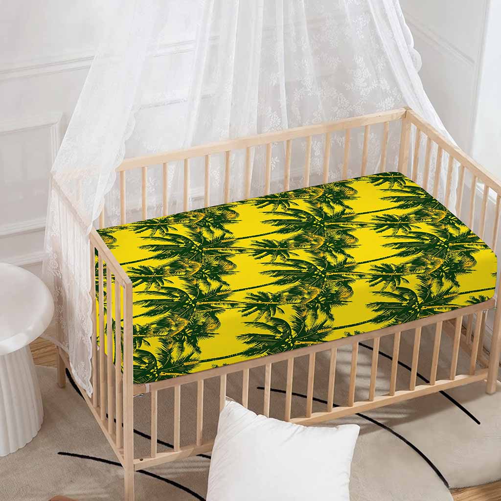 Yellow Palm Tree Pattern Print Baby Crib Sheet