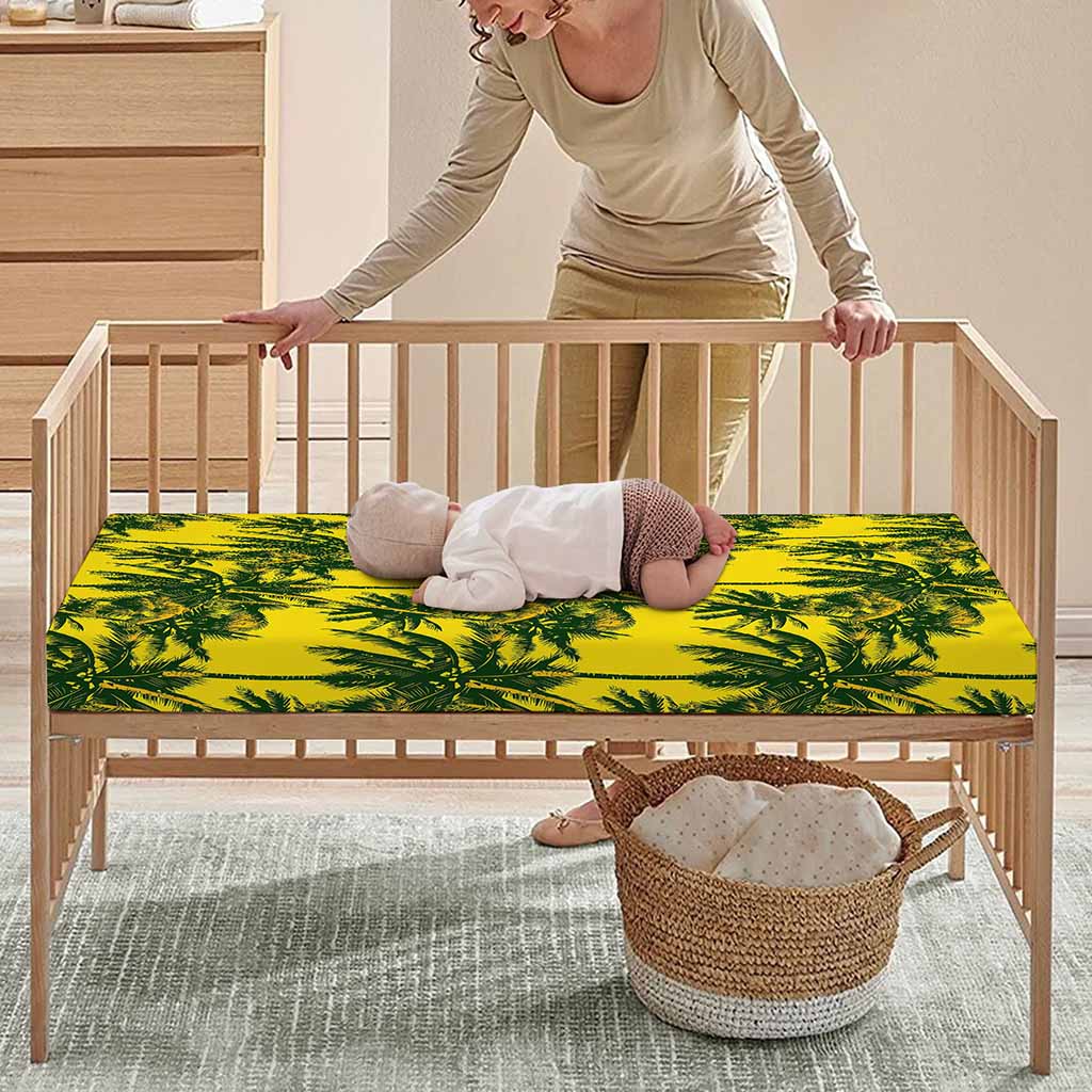 Yellow Palm Tree Pattern Print Baby Crib Sheet