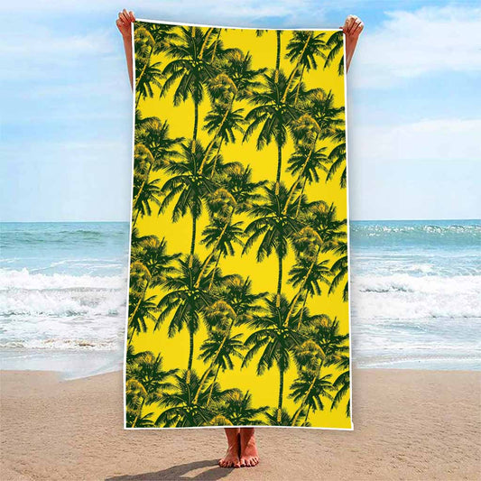 Yellow Palm Tree Pattern Print Beach Towel