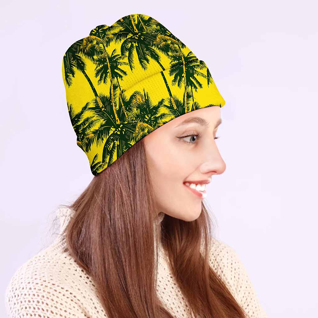Yellow Palm Tree Pattern Print Beanie