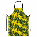 Yellow Palm Tree Pattern Print Bib Apron With Pocket
