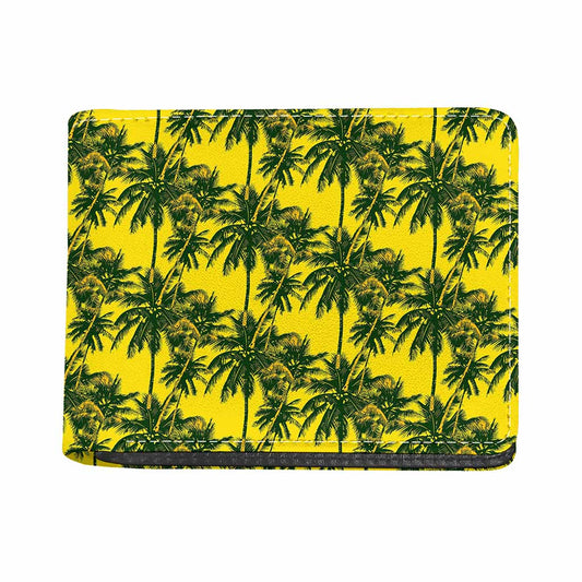 Yellow Palm Tree Pattern Print Bifold Wallet