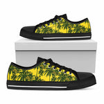 Yellow Palm Tree Pattern Print Black Low Top Sneakers