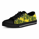 Yellow Palm Tree Pattern Print Black Low Top Sneakers