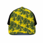 Yellow Palm Tree Pattern Print Black Mesh Trucker Cap