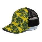 Yellow Palm Tree Pattern Print Black Mesh Trucker Cap