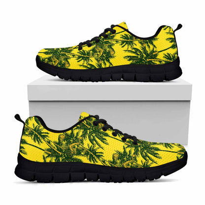 Yellow Palm Tree Pattern Print Black Running Shoes